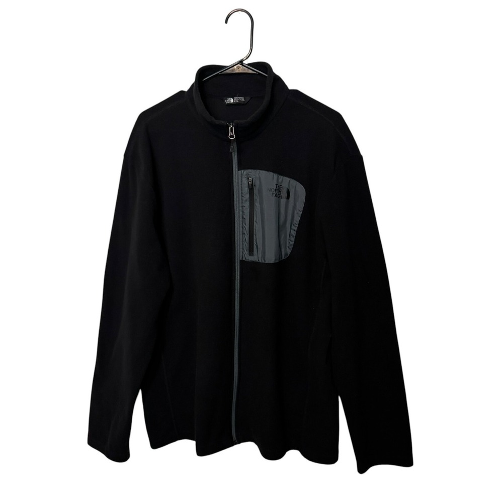 The North Face Fleece Jacket Mens XL Black Full Zip Chest Pocket Lightweight